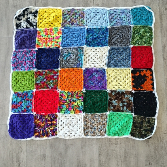 Multicolor Handmade Crochet Granny Square Roseanne Afghan Throw Blanket 39x36 - Picture 6 of 12
